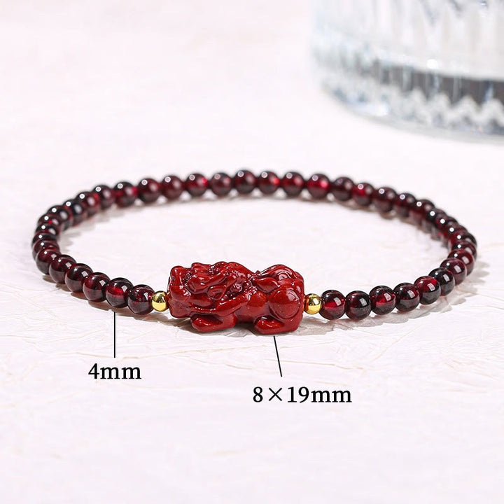 Buddha Stones Garnet Cinnabar PiXiu Strawberry Quartz Square Bead Protection Bracelet