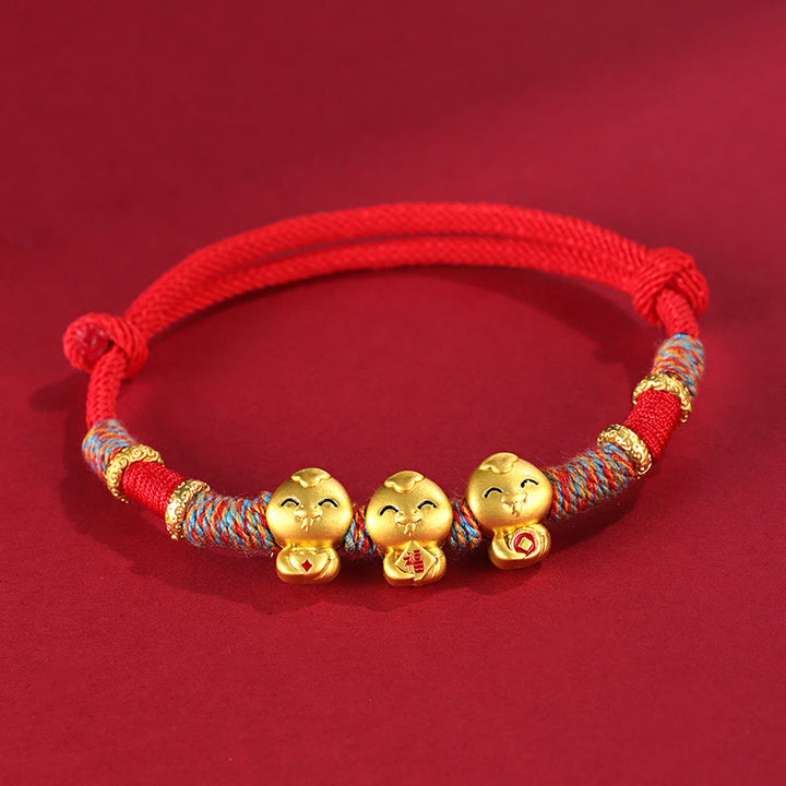 Buddha Stones Handmade Red String Copper Year Of Snake Protection Braided Bracelet