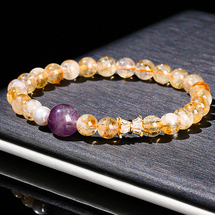 Buddha Stones Natural Citrine Amethyst Prosperity Bracelet