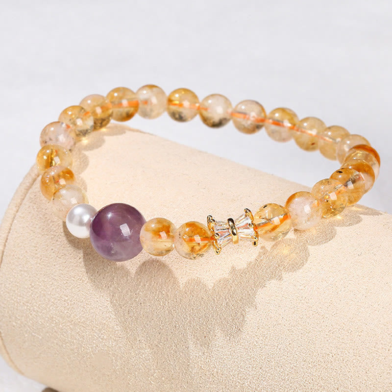 Buddha Stones Natural Citrine Amethyst Prosperity Bracelet