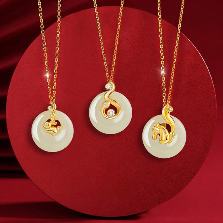 Buddha Stones Chinese Zodiac Hetian Jade 925 Sterling Silver Abundance Necklace Pendant - image 0