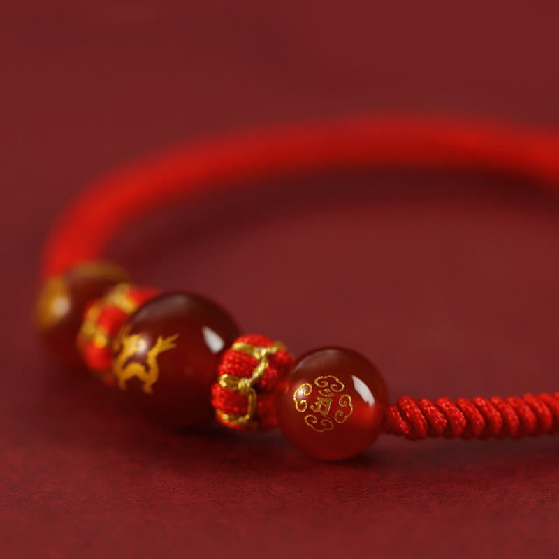 Buddha Stones Handmade Red Agate Chinese Zodiac Red String Braided Protection Bracelet