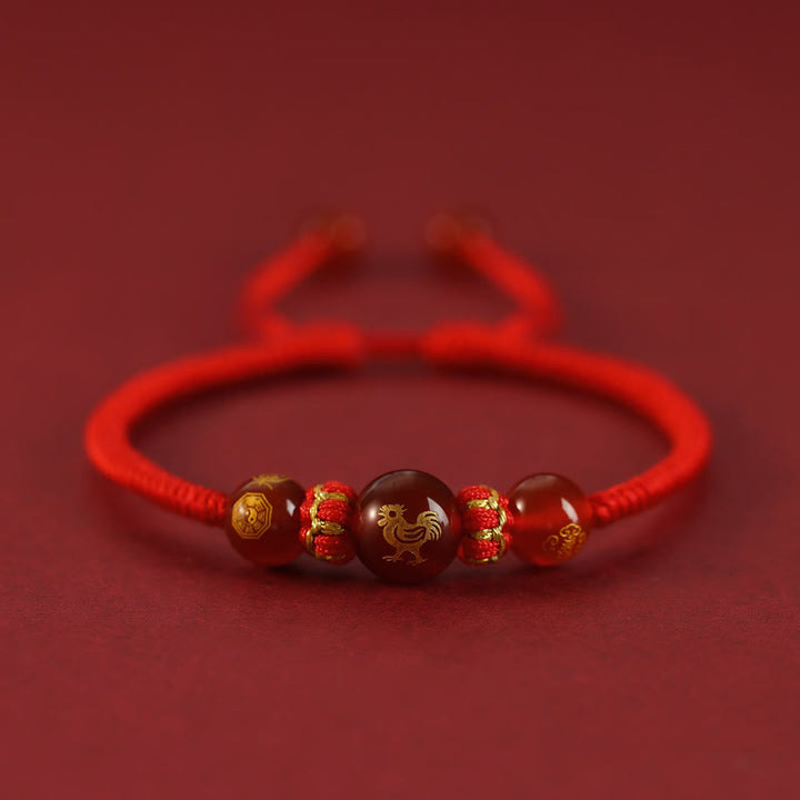 Buddha Stones Handmade Red Agate Chinese Zodiac Red String Braided Protection Bracelet - Red Agate Chinese Zodiac-Rooster - image 23