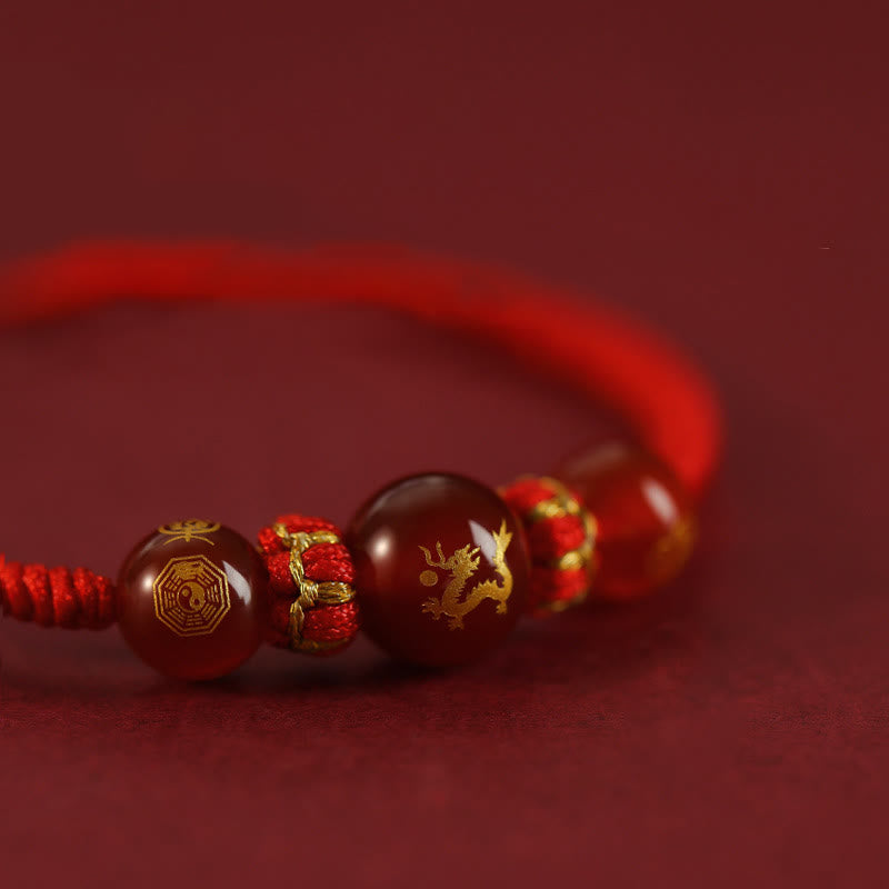 Buddha Stones Handmade Red Agate Chinese Zodiac Red String Braided Protection Bracelet