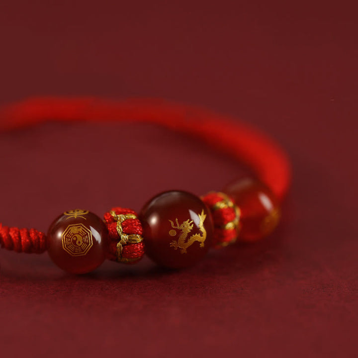 Buddha Stones Handmade Red Agate Chinese Zodiac Red String Braided Protection Bracelet