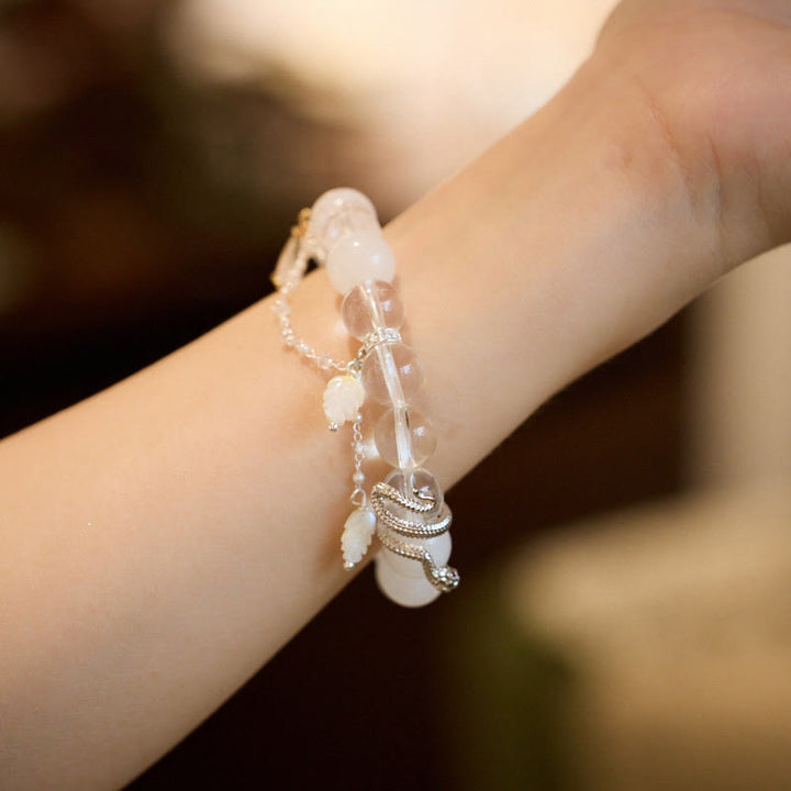 Buddha Stones White Crystal White Jade Bead Snake Luck Bracelet