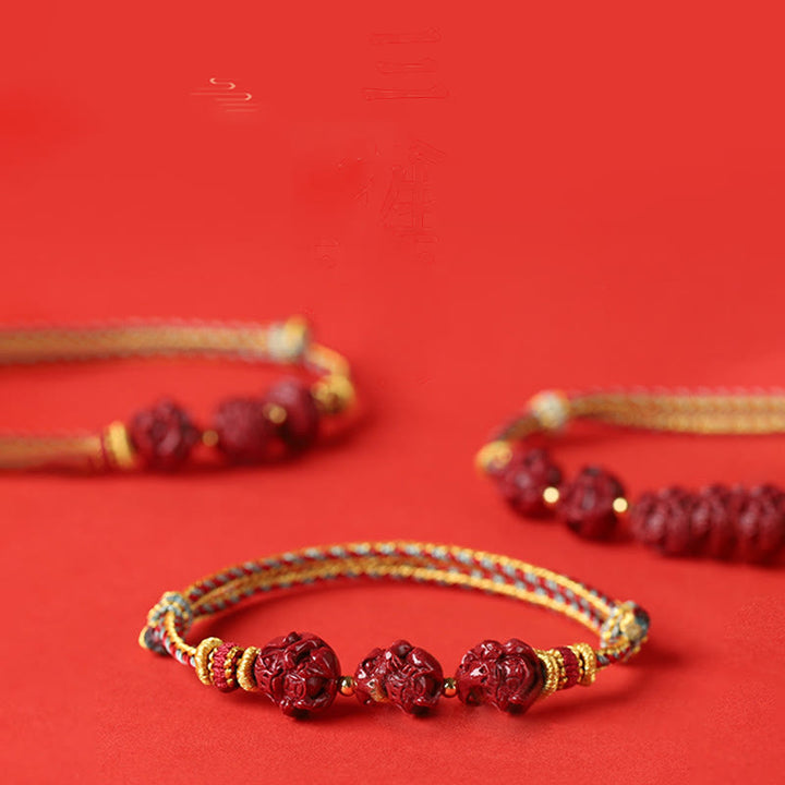 Buddha Stones Handmade Red String Cinnabar Chinese Zodiac Braided Blessing Bracelet