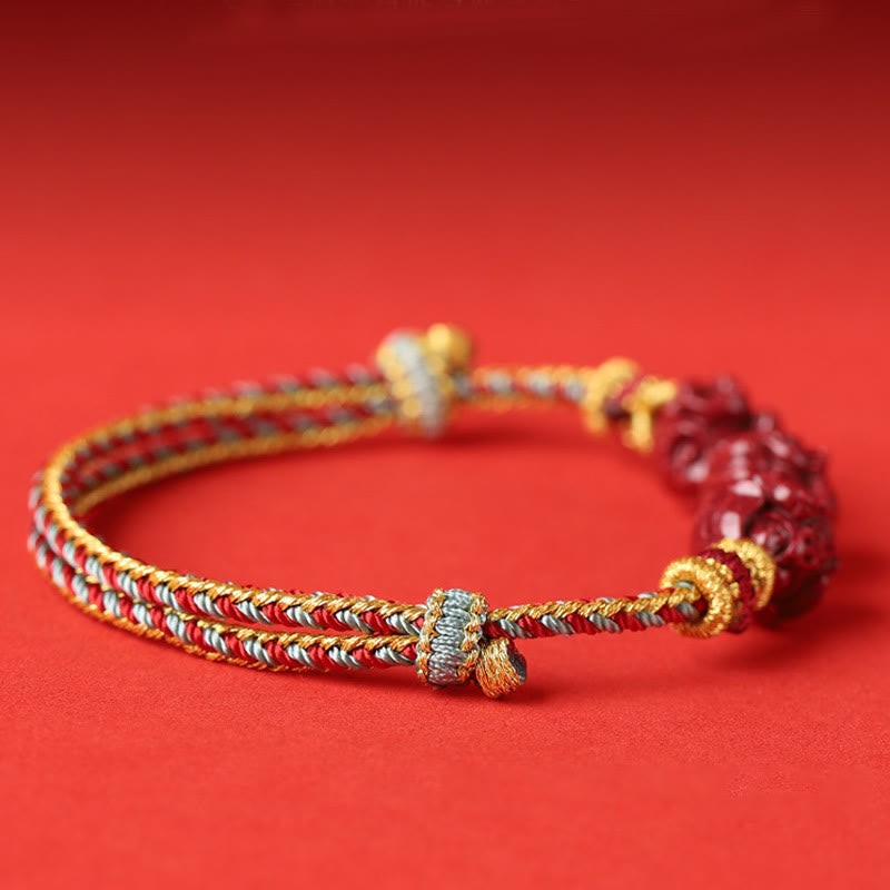 Buddha Stones Handmade Red String Cinnabar Chinese Zodiac Braided Blessing Bracelet