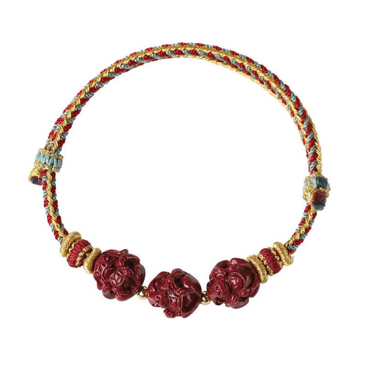 Buddha Stones Handmade Red String Cinnabar Chinese Zodiac Braided Blessing Bracelet