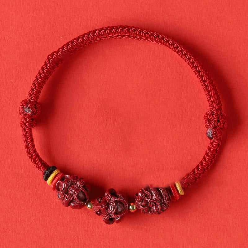 Buddha Stones Handmade Red String Cinnabar Chinese Zodiac Braided Blessing Bracelet