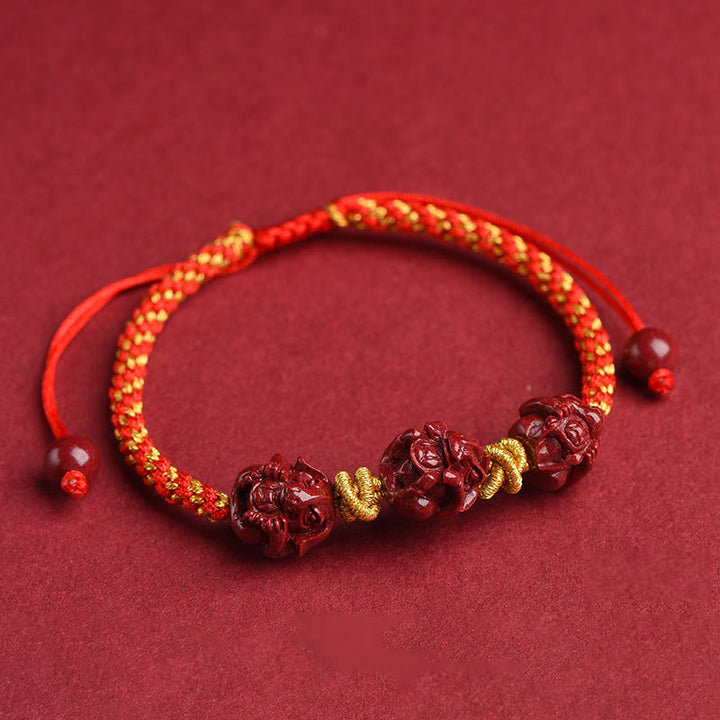 Buddha Stones Handmade Cinnabar Chinese Zodiac Red String Braided Luck Bracelet