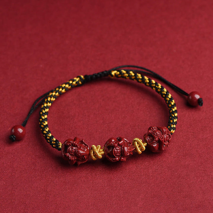 Buddha Stones Handmade Cinnabar Chinese Zodiac Red String Braided Luck Bracelet