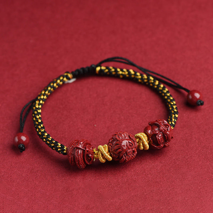 Buddha Stones Handmade Cinnabar Chinese Zodiac Red String Braided Luck Bracelet