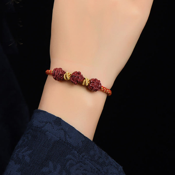 Buddha Stones Handmade Cinnabar Chinese Zodiac Red String Braided Luck Bracelet