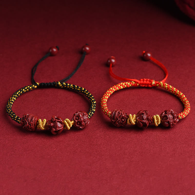 Buddha Stones Handmade Cinnabar Chinese Zodiac Red String Braided Luck Bracelet