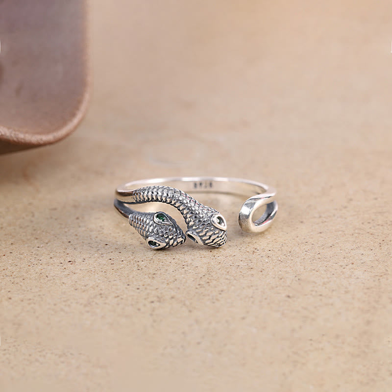 Buddha Stones 925 Sterling Silver Year Of The Snake Two-headed Snake Adjustable Open Ring