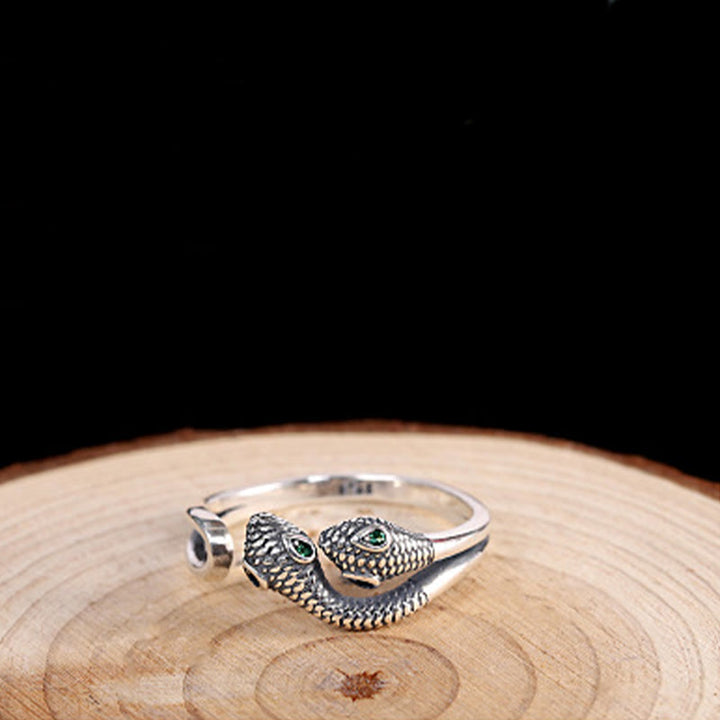 Buddha Stones 925 Sterling Silver Year Of The Snake Two-headed Snake Adjustable Open Ring