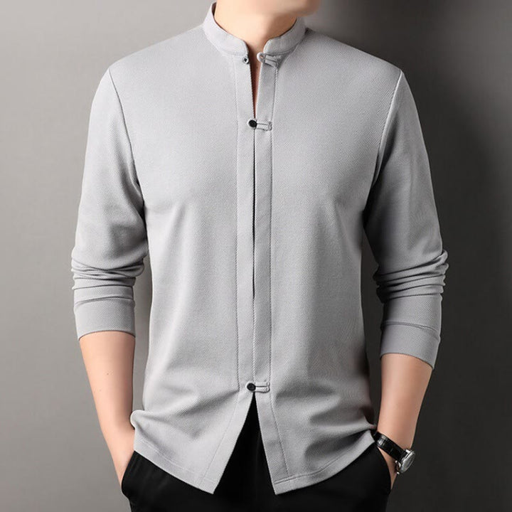 Buddha Stones Casual Solid Color Long Sleeve Cotton Men's Shirts