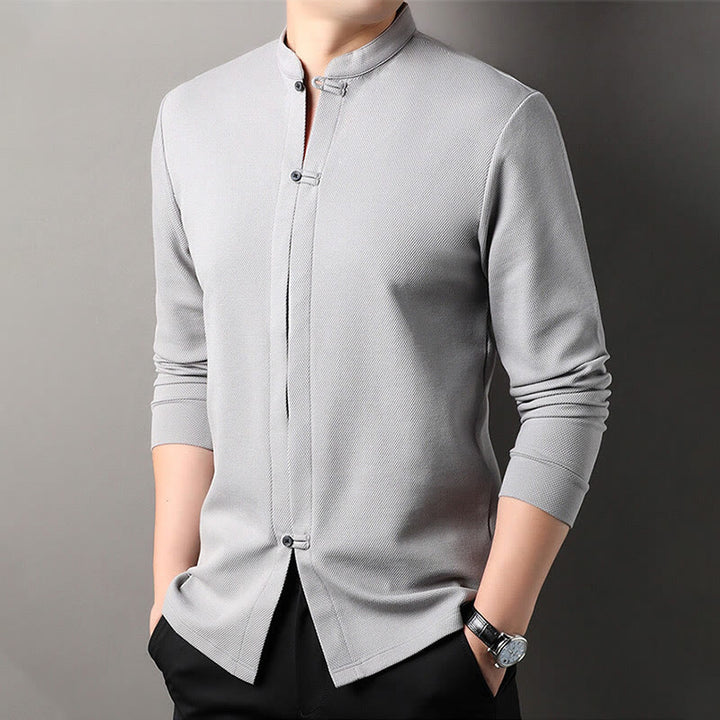 Buddha Stones Casual Solid Color Long Sleeve Cotton Men's Shirts