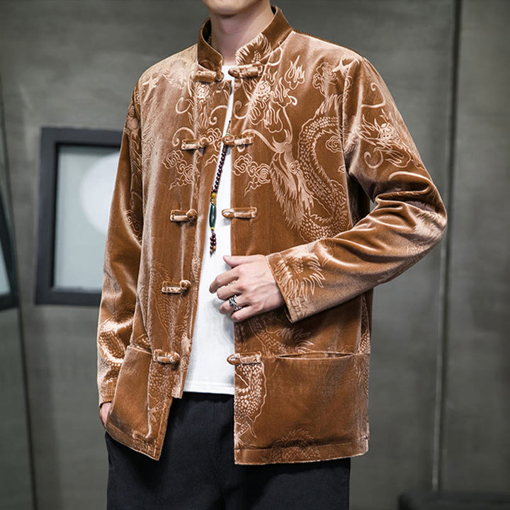 Buddha Stones Men's Frog-button Tang Suit Dragon Pattern Lisvelte Cotton Jacket Shirt With Pockets - image 4