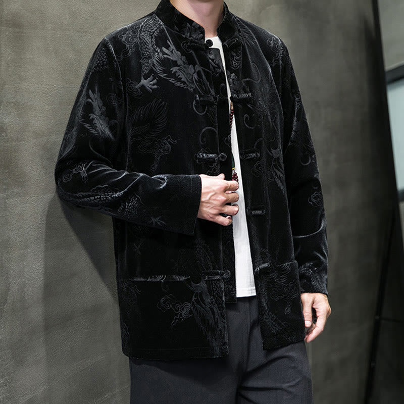 Buddha Stones Men's Frog-button Tang Suit Dragon Pattern Lisvelte Cotton Jacket Shirt With Pockets - image 11