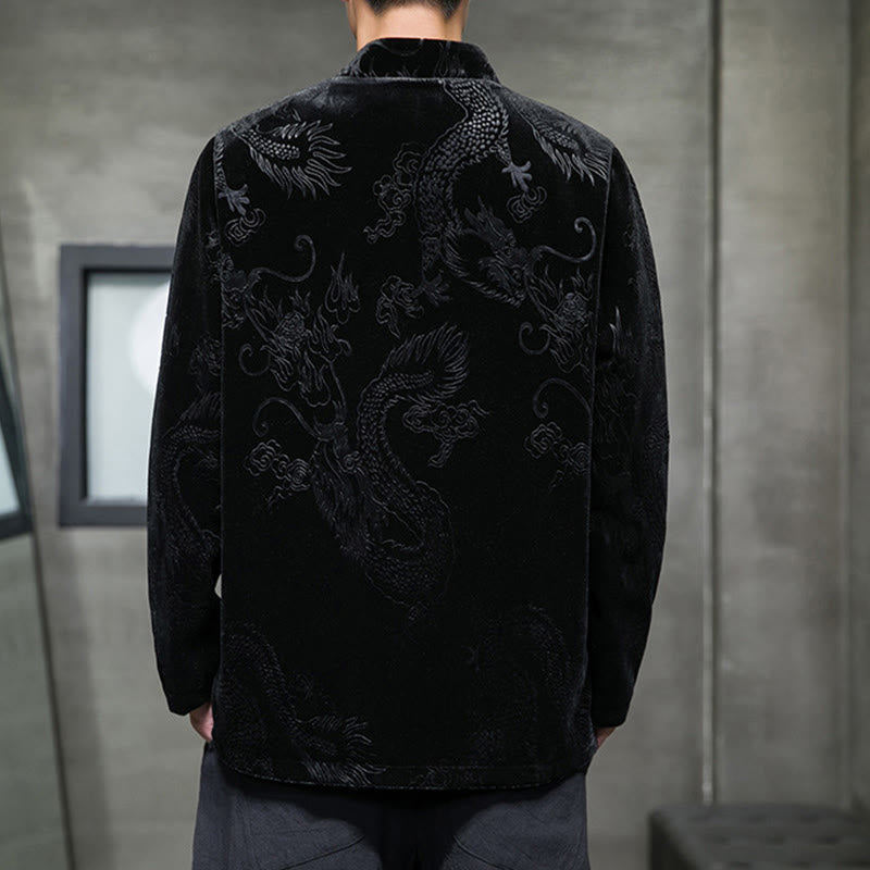 Buddha Stones Men's Frog-button Tang Suit Dragon Pattern Lisvelte Cotton Jacket Shirt With Pockets - image 17