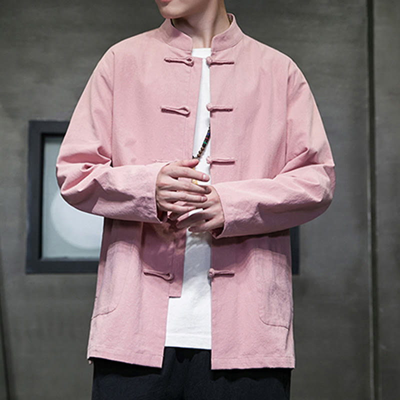 Buddha Stones Solid Color Frog-button Tang Suit Cotton Linen Men's Jacket Shirt With Pockets - image 30