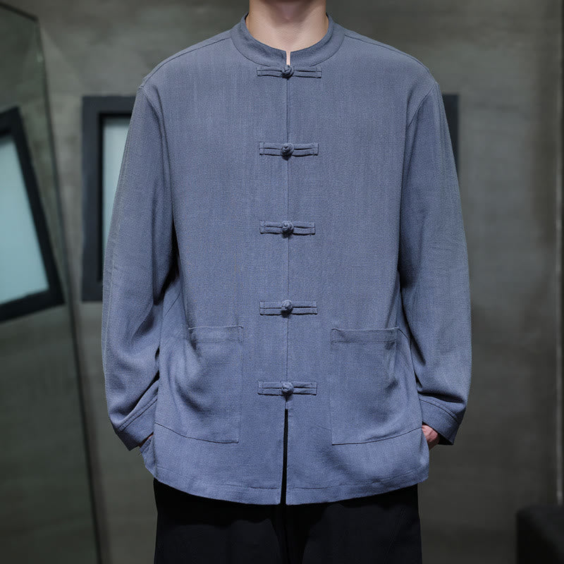 Buddha Stones Casual Plain Color Frog-button Linen Men's Jacket Shirt With Pockets - RoyalBlue - US/UK/AU46，EU56 (5XL) - image 0