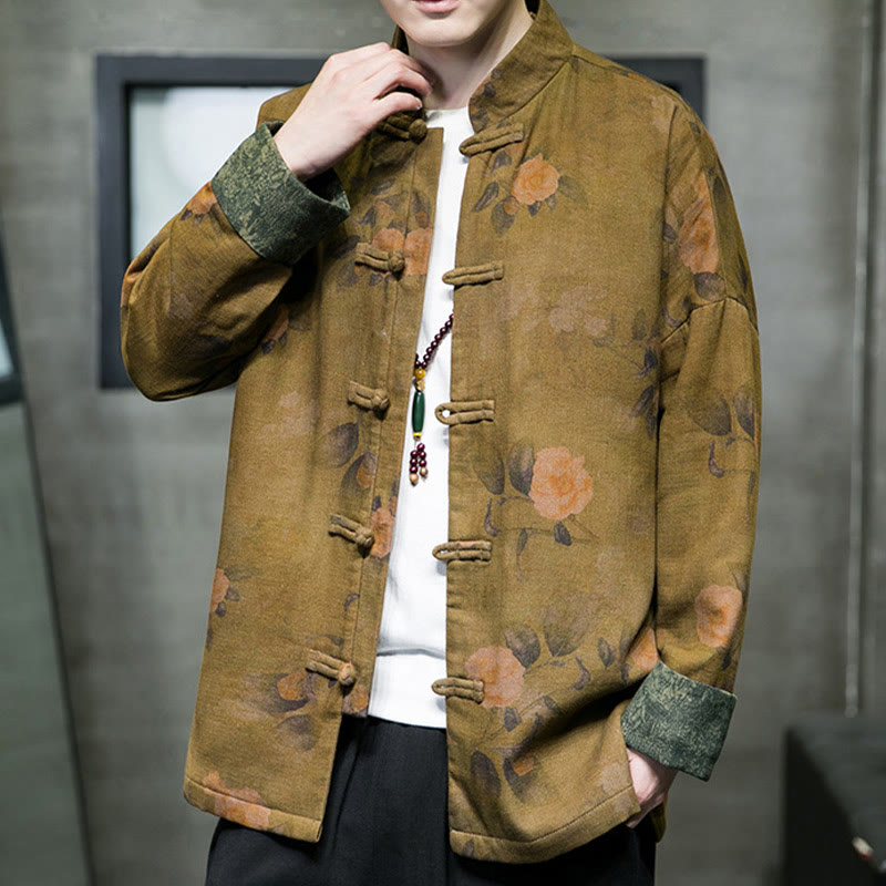 Buddha Stones Leaves Flower Frog-button Tang Suit Cotton Men's Jacket Shirt  - image 10