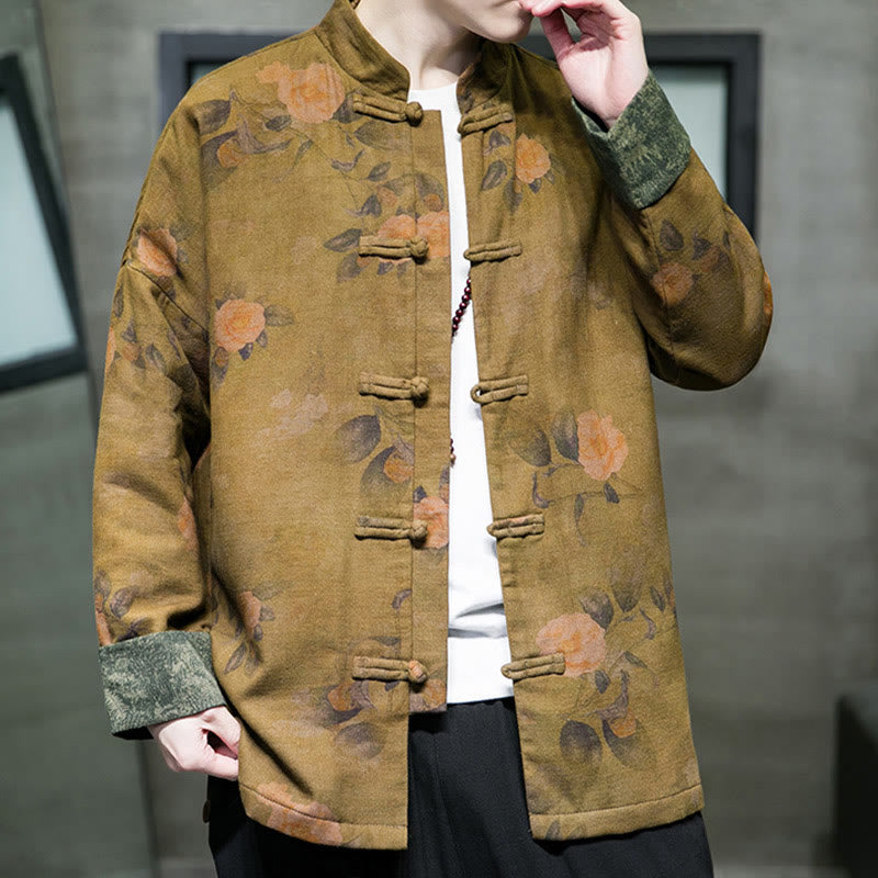 Buddha Stones Leaves Flower Frog-button Tang Suit Cotton Men's Jacket Shirt  - image 13