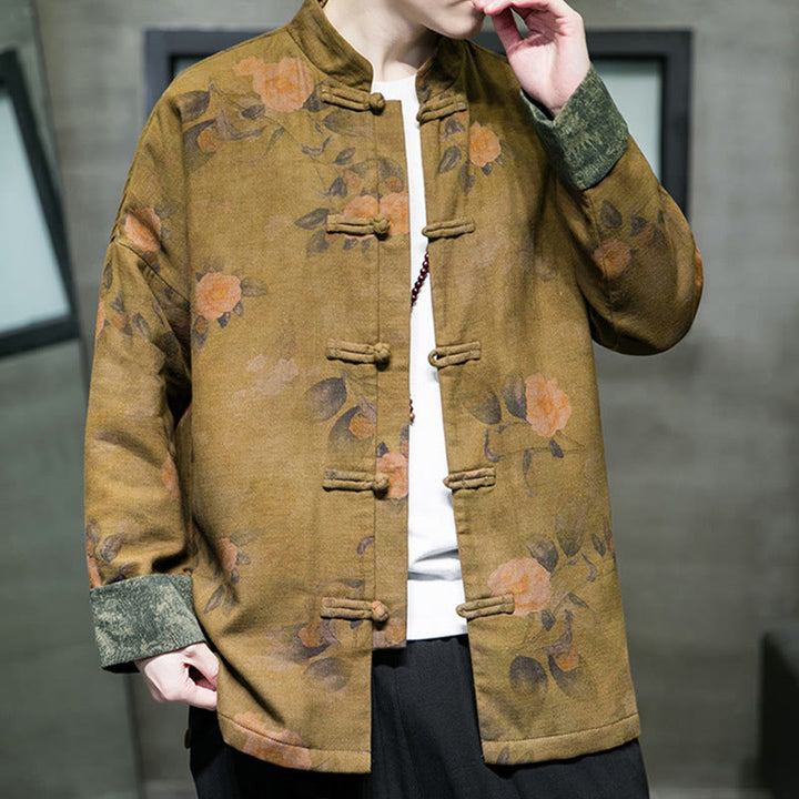 Buddha Stones Leaves Flower Frog-button Tang Suit Cotton Men's Jacket Shirt  - image 13