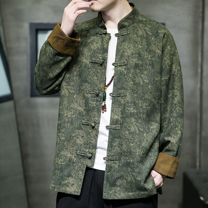 Buddha Stones Leaves Flower Frog-button Tang Suit Cotton Men's Jacket Shirt  - image 3