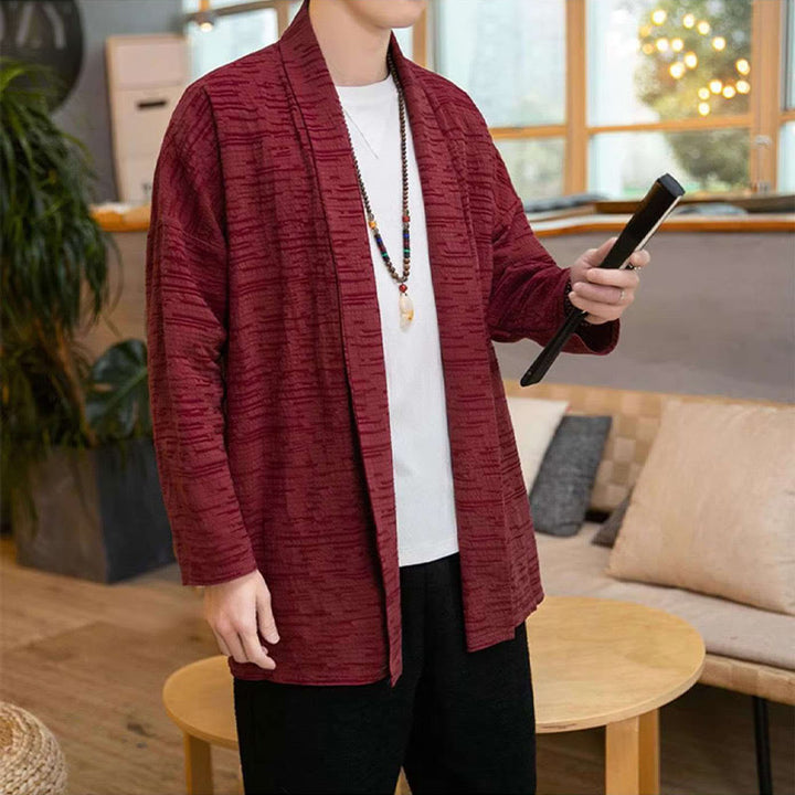 Buddha Stones Fall Simple Loose Plain Linen Blend Men's Mid-length Coat Clothing - image 14