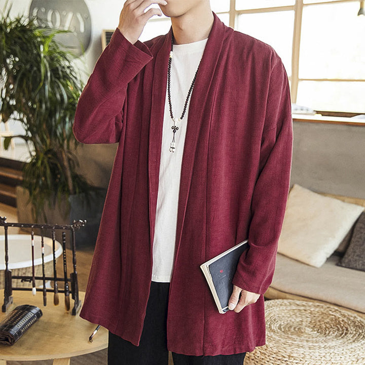 Buddha Stones Fall Simple Casual Cotton Linen Men's Mid-length Coat Clothing - image 1
