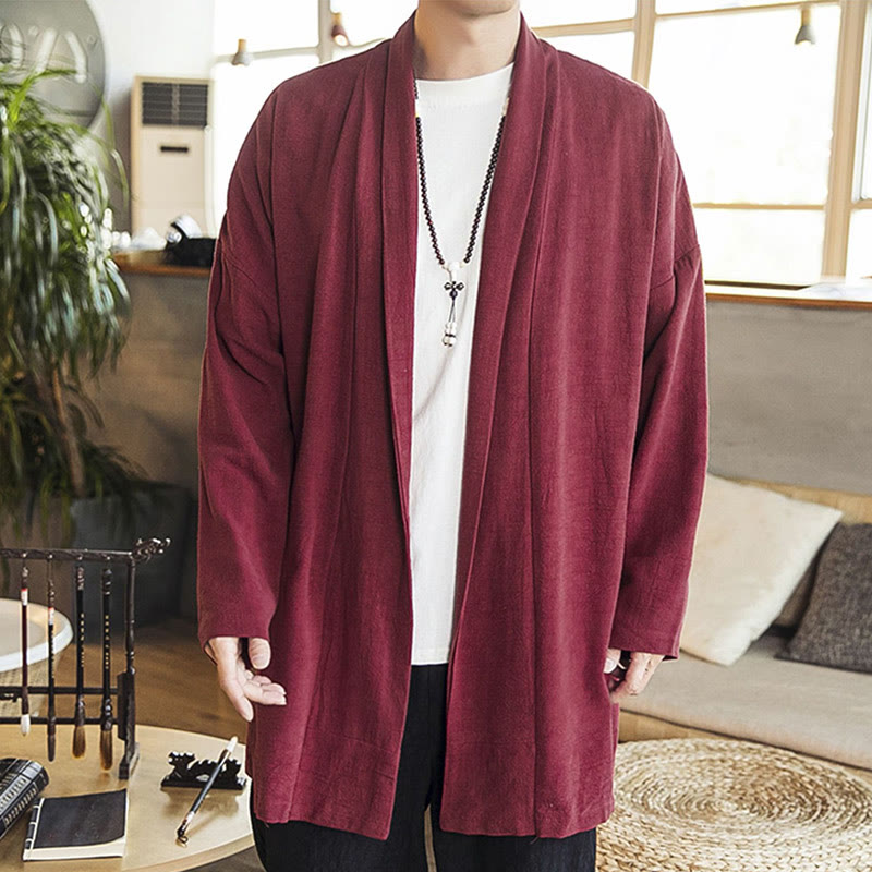 Buddha Stones Fall Simple Casual Cotton Linen Men's Mid-length Coat Clothing - image 4
