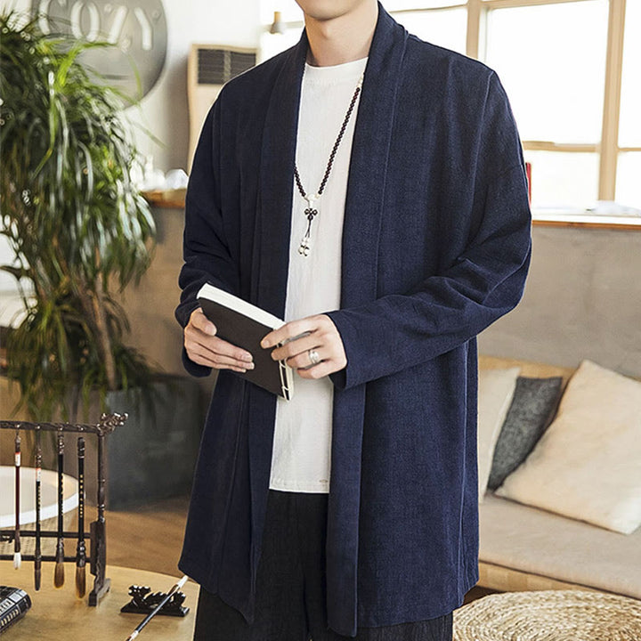 Buddha Stones Fall Simple Casual Cotton Linen Men's Mid-length Coat Clothing - image 9
