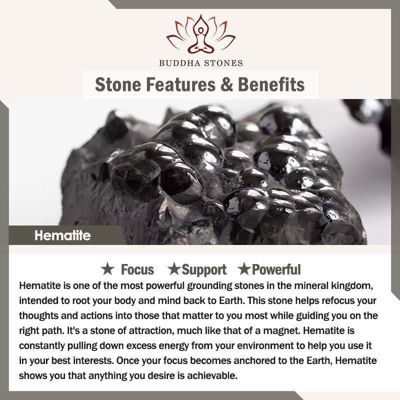 Buddha Stones Natural Hematite Tiger Eye Stones Support Bracelet