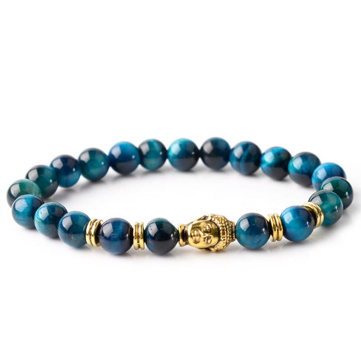 Buddha Stones Blue Green Red Tiger Eye Buddha Head Balance Bracelet