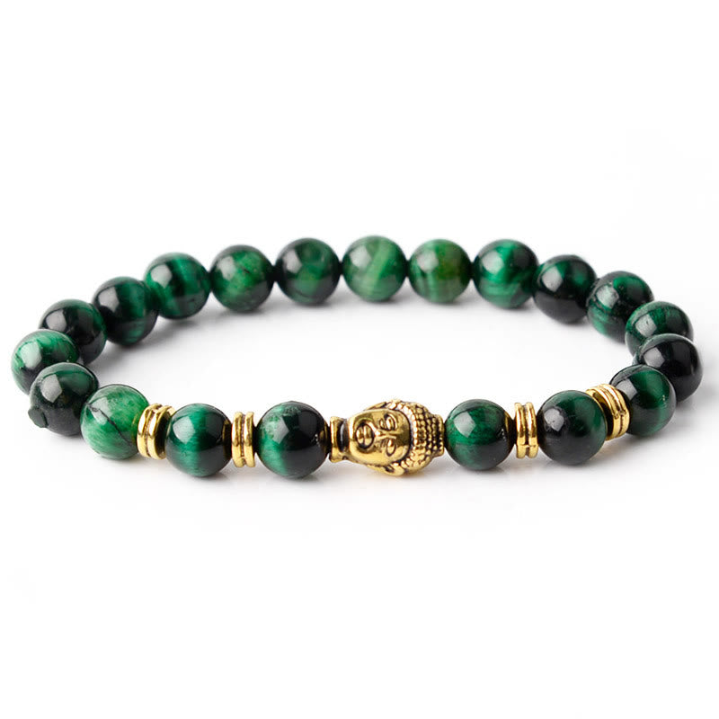 Buddha Stones Blue Green Red Tiger Eye Buddha Head Balance Bracelet