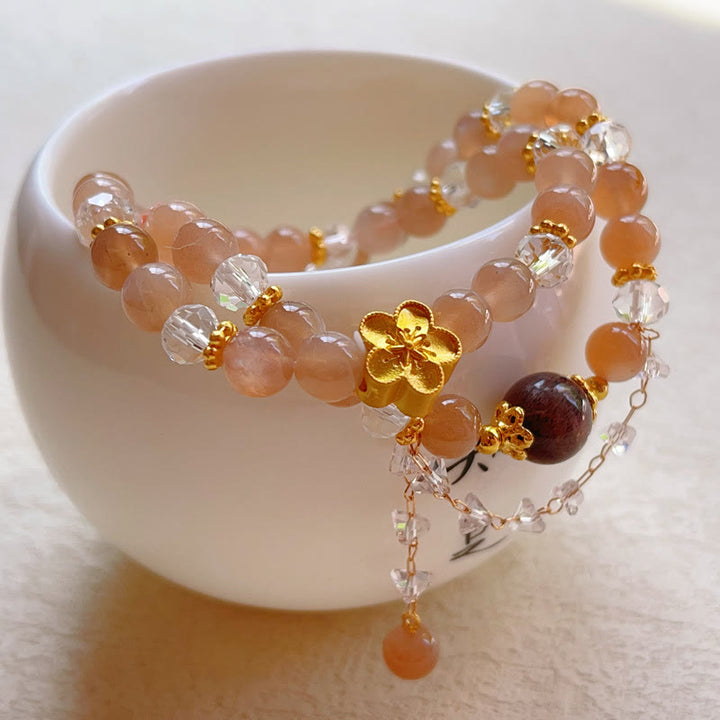 Buddha Stones Sun Stone Crystal Peach Blossom Wealth Double Wrap Bracelet