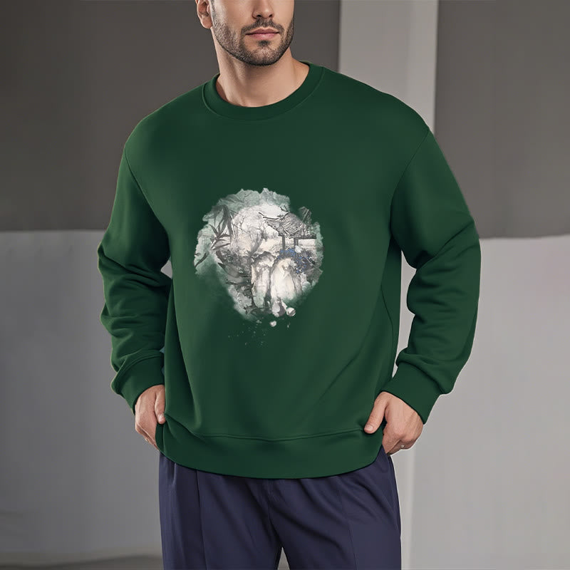 Buddha Stones Chinese Bamboo Mountain Pavilion Design Fleece Lined Sweatshirt