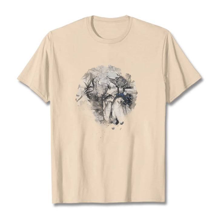 Buddha Stones Chinese Bamboo Mountain Pavilion Design Pattern Tee T-shirt - Bisque - 2XL - image 5