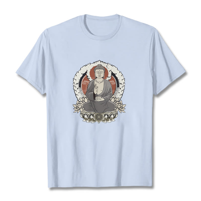 Buddha Stones Meditating Buddha Sitting With Lotus Pattern Tee T-shirt