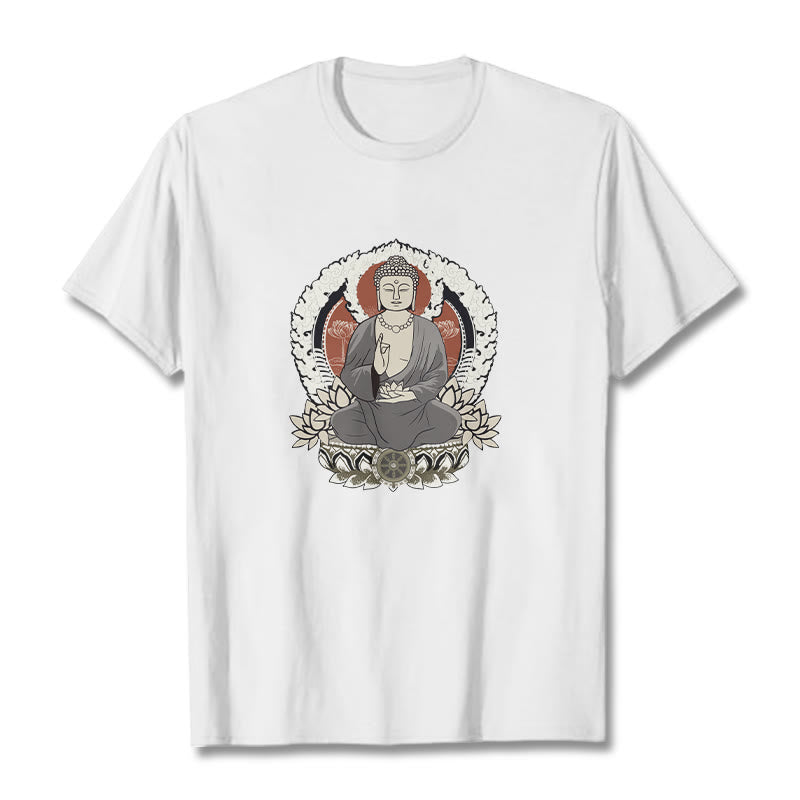 Buddha Stones Meditating Buddha Sitting With Lotus Pattern Tee T-shirt - White - 2XL - image 8