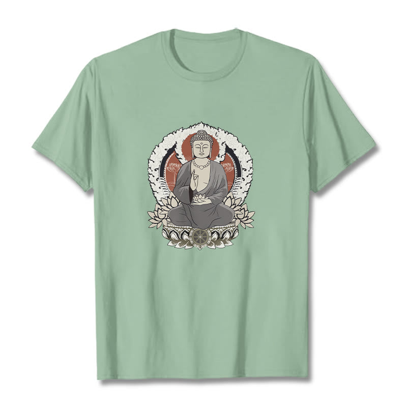 Buddha Stones Meditating Buddha Sitting With Lotus Pattern Tee T-shirt