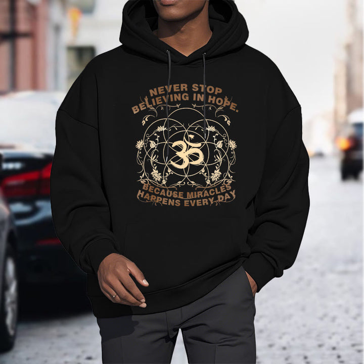 Buddha Stones Never Stop Believing In Hope Om Lotus Design Fleece Lined Hoodie