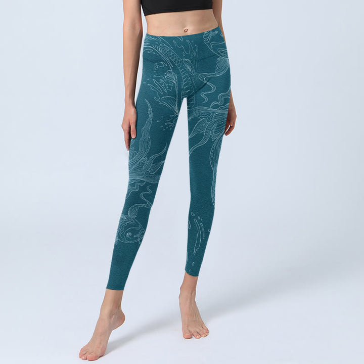 Buddha Stones Blue Koi Fish Flowing Waves Print Gym Leggings Women's Yoga Pants - image 6