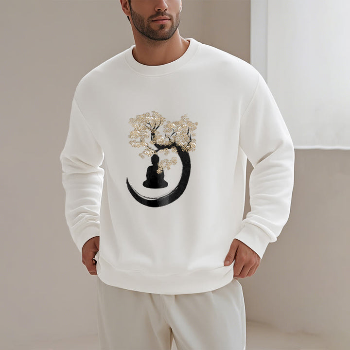 Buddha Stones Buddha Sitting Under The Tree Fleece Lined Polyester Sweatshirt