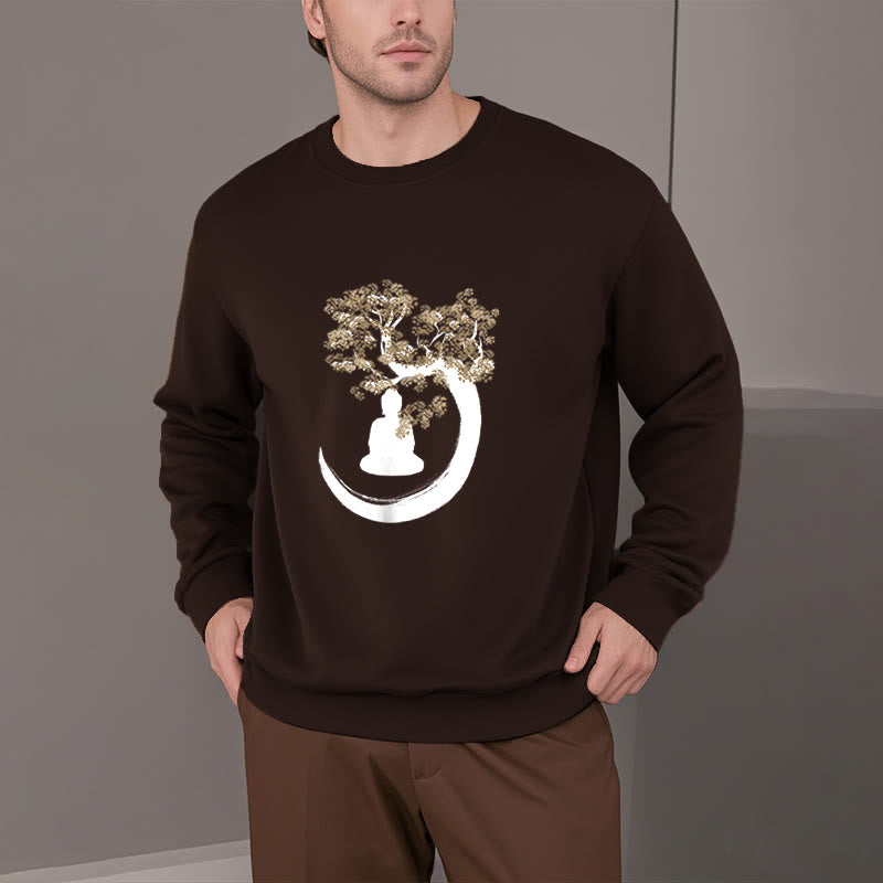 Buddha Stones Buddha Sitting Under The Tree Fleece Lined Polyester Sweatshirt