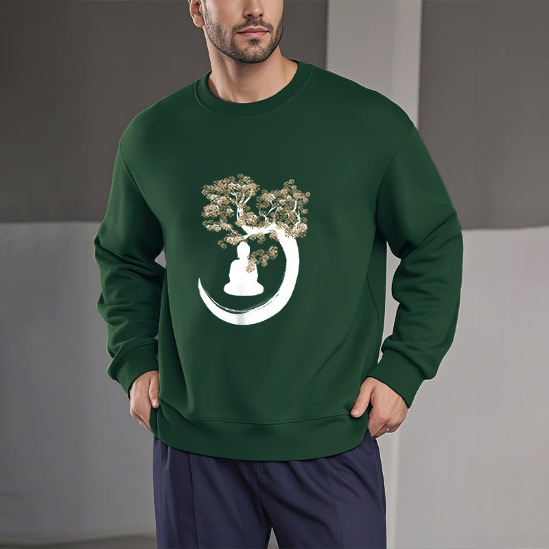 Buddha Stones Buddha Sitting Under The Tree Fleece Lined Polyester Sweatshirt